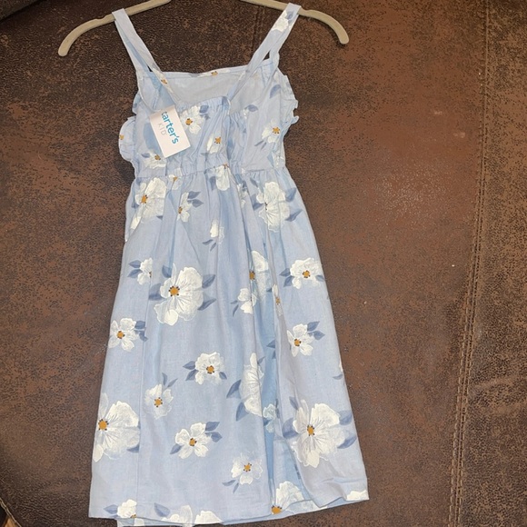 Carters Girls Light Blue and White Floral Linen Dress Size 7/7A - Picture 2 of 8